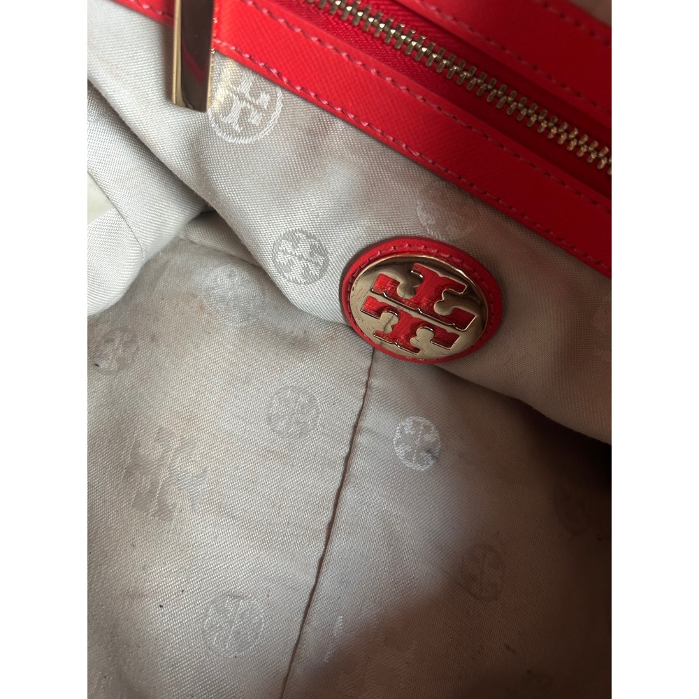 Tory Burch Kelsey Middy Laser Cut Saffiano Satchel Red - Picture 6 of 6